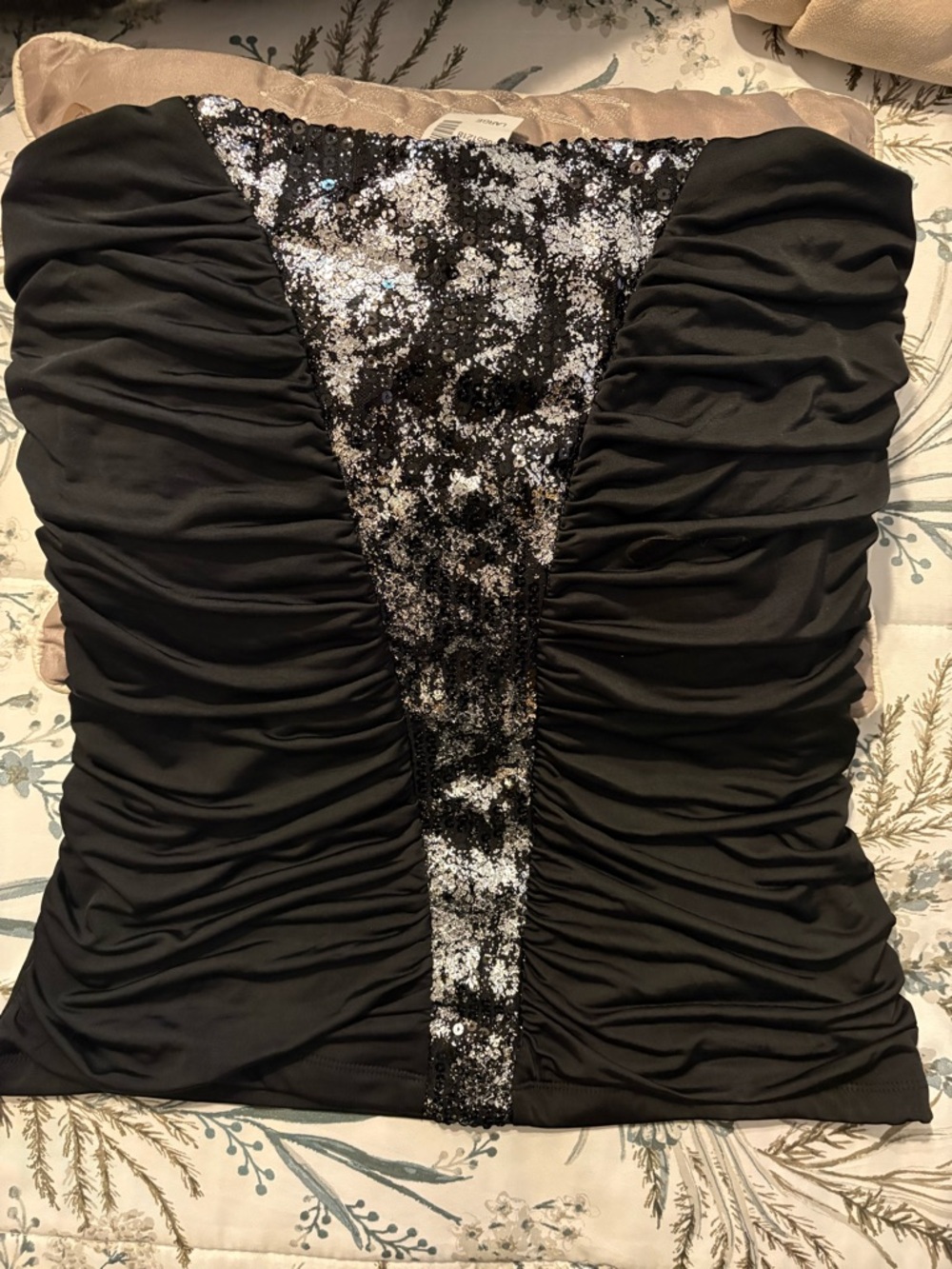 Maurices Black Sequin Ruched Strapless Camisole